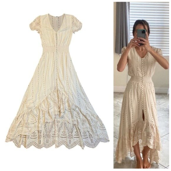 Young Fabulous & Broke Costa Eyelet Maxi Dress Medium Tropical Coquette - Picture 1 of 13